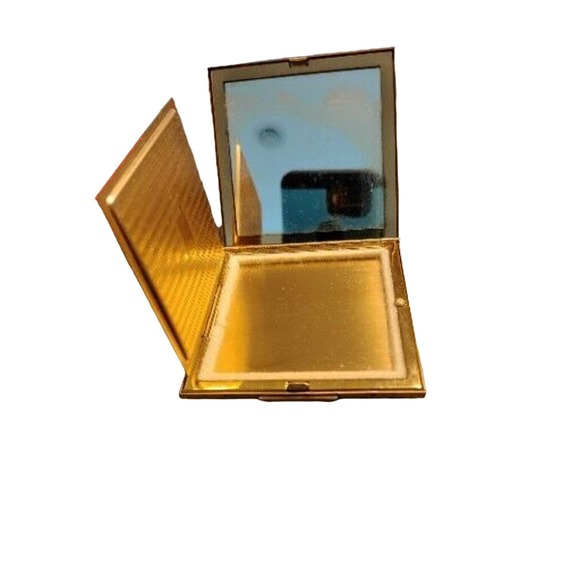 VINTAGE ELGIN GOLD TONE POWDER COMPACT WITH POUCH, PUFF AND PAPER INSERT -1940'S - Picture 3 of 7